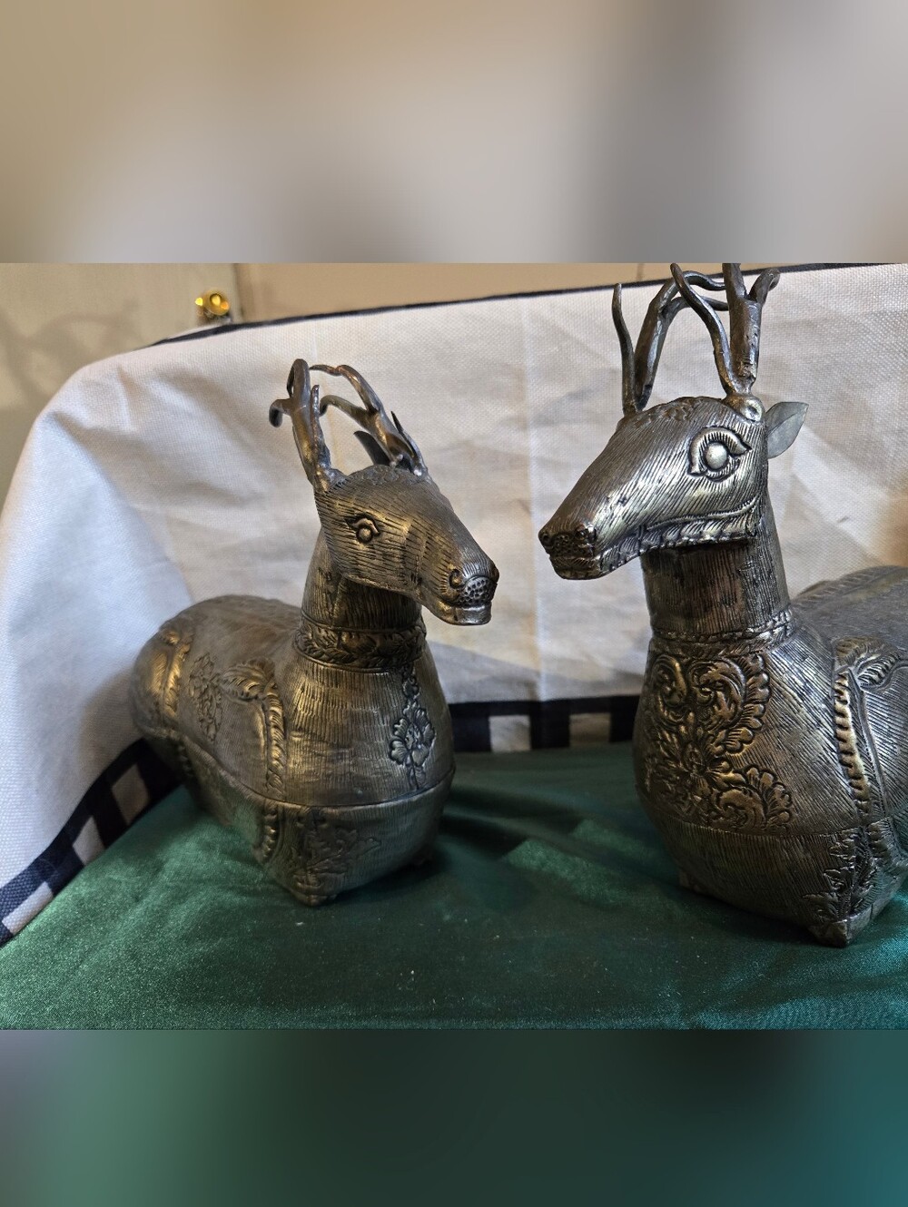 Betel Nut Holders-Silver Plated Deer From Cambodia C 1960s